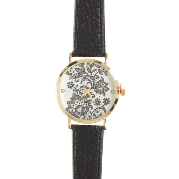 Ceas Lace curea din piele ecologica neagra