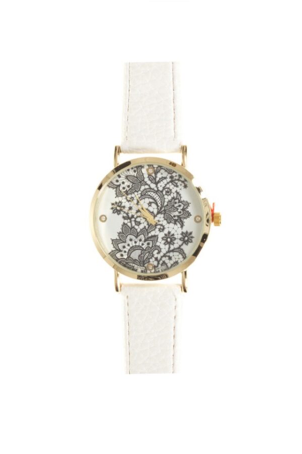 Ceas Lace curea din piele ecologica alba