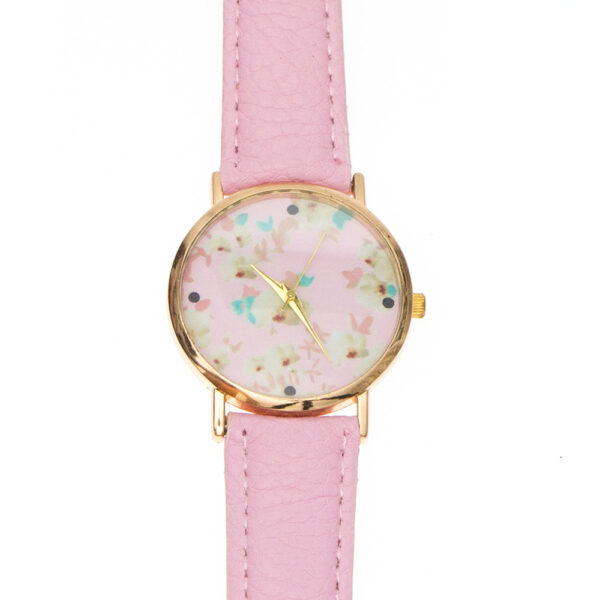 Ceas Lilium cu bratara din piele ecologica roz