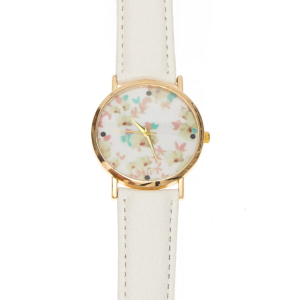 Ceas Lilium cu bratara din piele ecologica alb