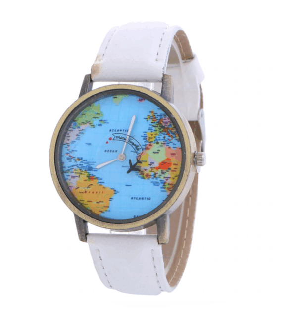 Ceas World alb cu avion pe acul de ceas