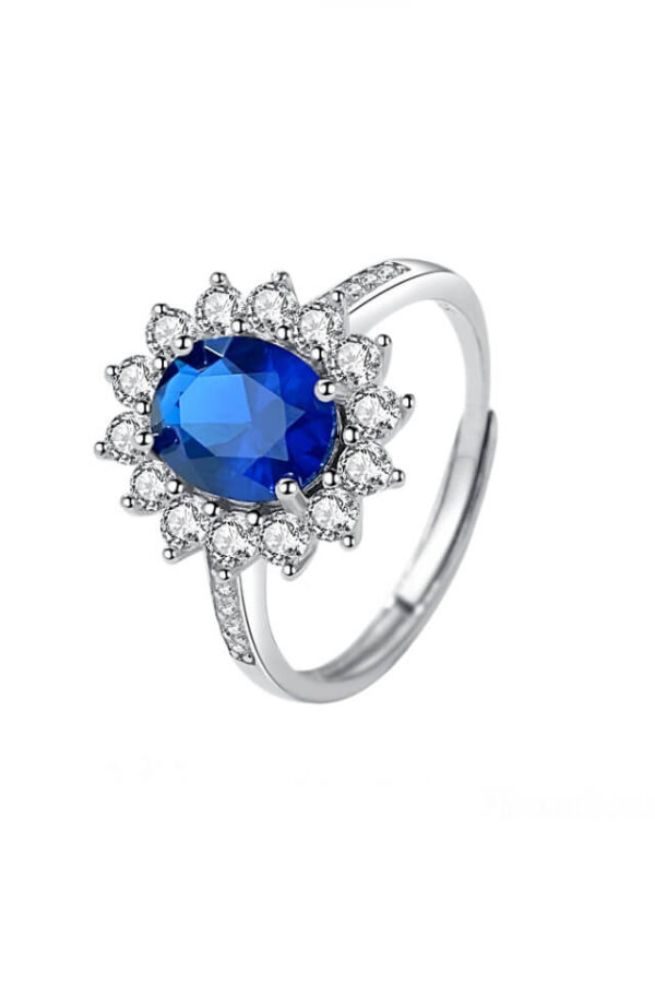 Inel din argint 925 Royal Blue cu piatra de zirconiu albastra, masura ajustabila