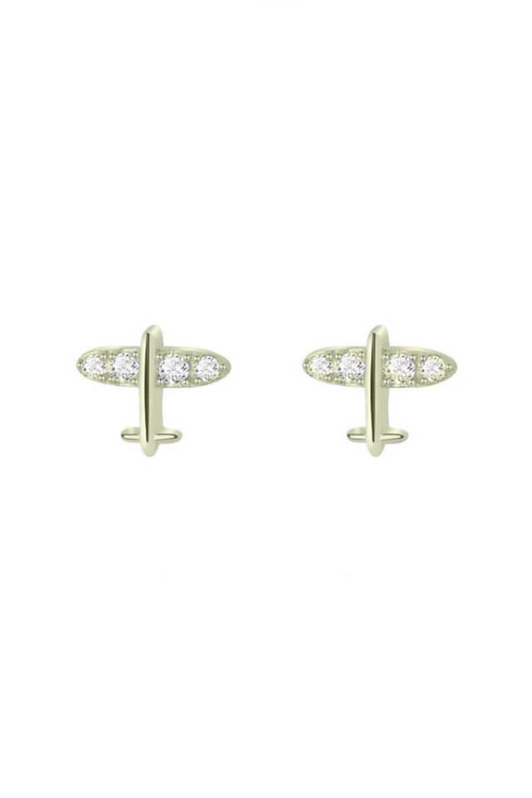 Cercei din argint 925 Mini Airplane aurii in forma de avion cu cheita din argint