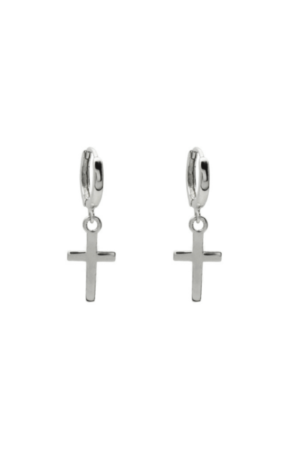 Cercei rotunzi din argint 925 Faith cu cruciulite atasate