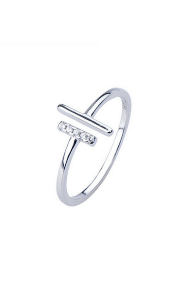 Inel din Argint 925 Double T cu pietre de zirconiu, masura ajustabila