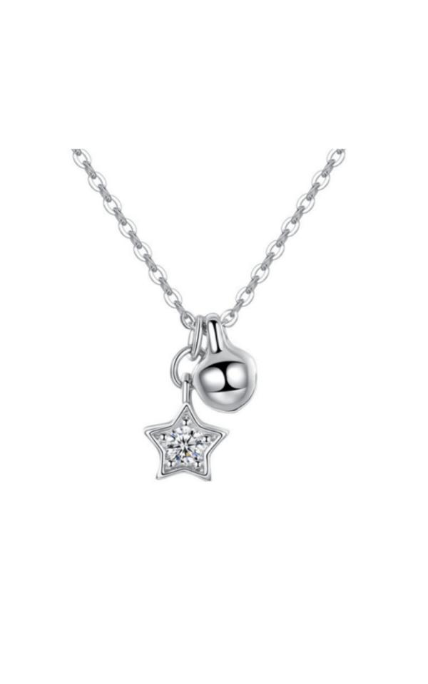 Lant din argint 925 Star Bell cu pandantiv in forma de stea cu pietre de zirconiu, 40 cm