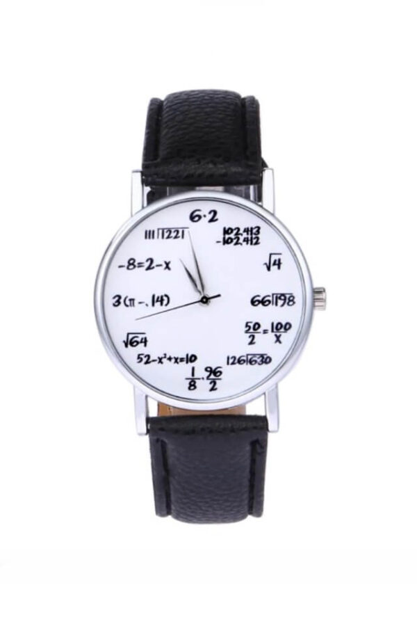 Ceas Mathematics cu bratara neagra din piele ecologica si cadran cu formule matematice