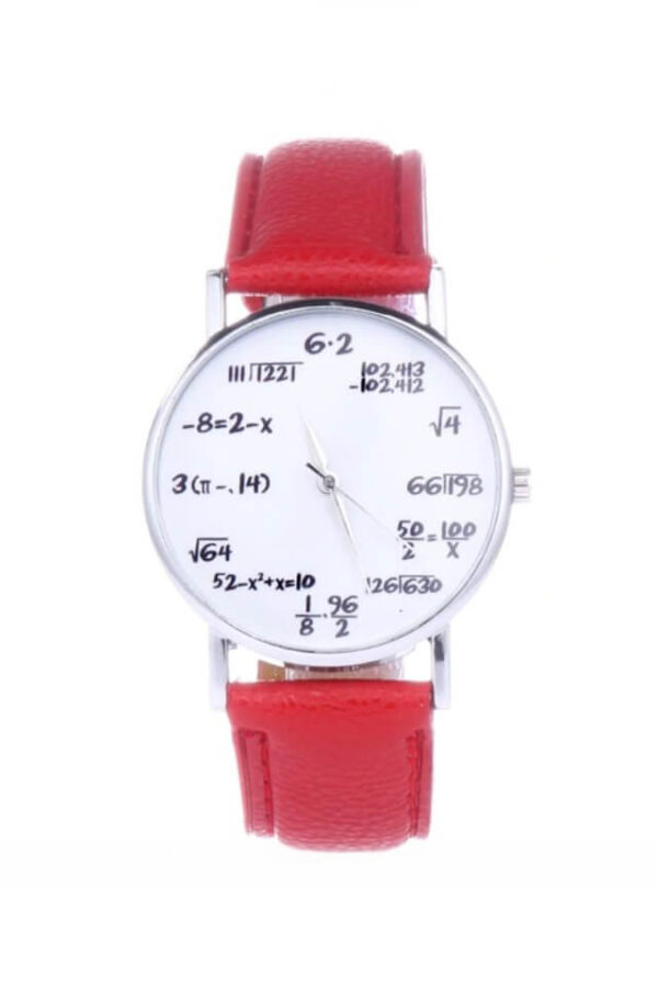 Ceas Mathematics cu bratara rosie din piele ecologica si cadran cu formule matematice