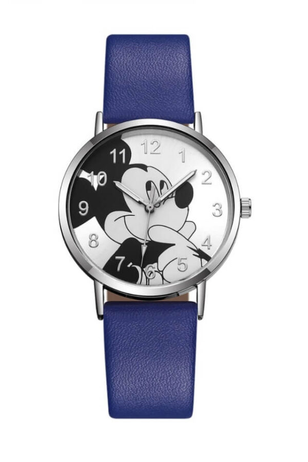 Ceas cu bratara albastra din piele ecologica si cadran cu Mickey Mouse