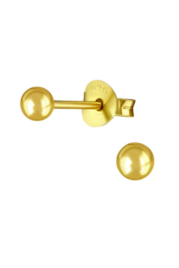 Cercei din argint 925 Round Ball rotunzi placati cu aur 14K, 4 mm