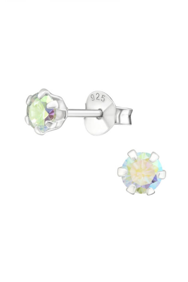 Cercei din argint 925 Empire cu piatra alb verzui de zirconiu si cheita din argint, 4 mm