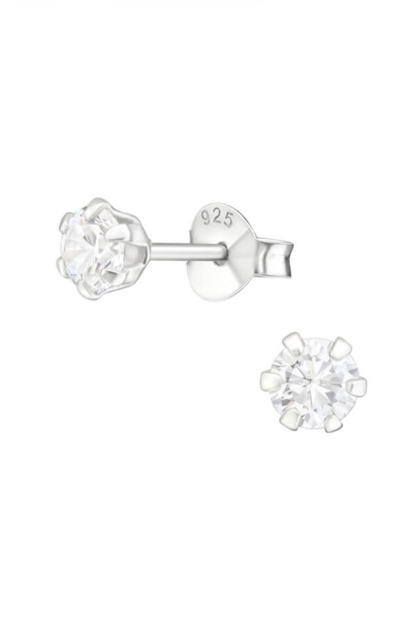 Cercei din argint 925 Empire cu piatra transparenta de zirconiu si cheita din argint, 4 mm