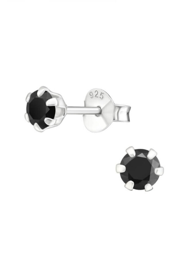 Cercei din argint 925 Empire cu piatra neagra de zirconiu si cheita din argint, 4 mm