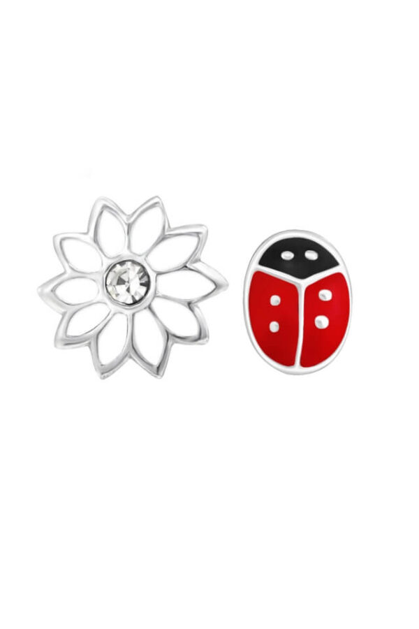 Cercei din argint 925 Flower Ladybug in forma de buburuza