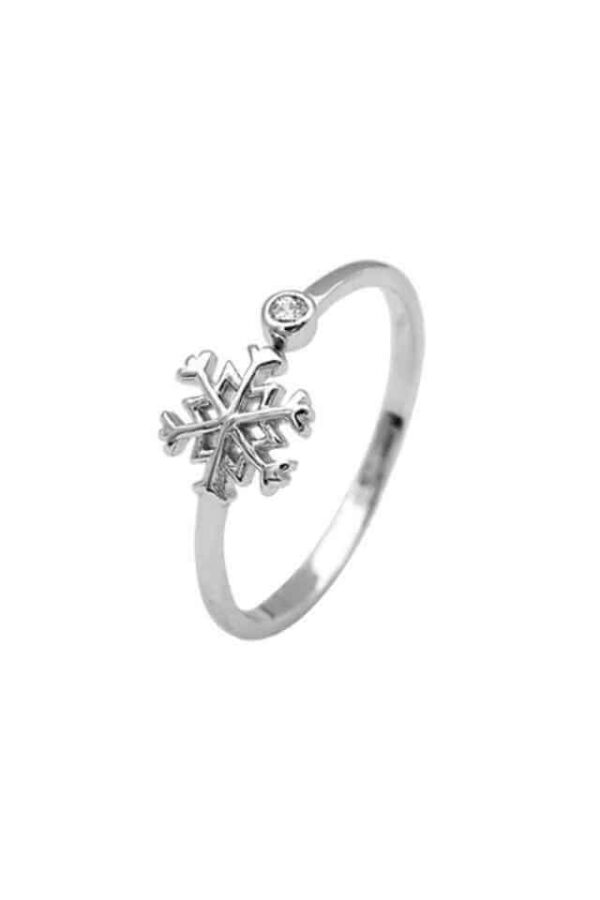 Inel din argint 925 Snowflake cu piatra de zirconiu, masura ajustabila