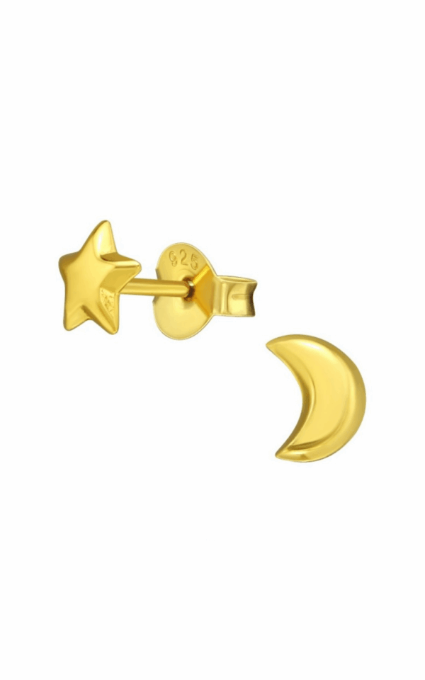 Cercei din argint 925 Gold Mini Star and Moon in forma de stea placati cu aur 14K