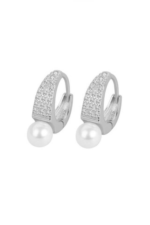Cercei din argint 925 Pearl Ring argintii cu pietre de zirconiu si perle