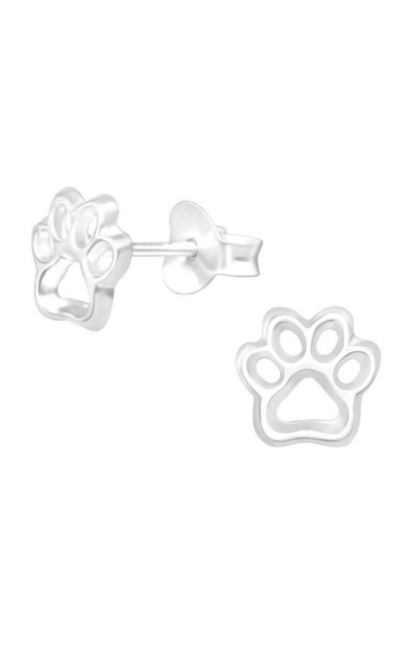 Cercei din argint 925 Paw Prints argintii in forma de labuta de catel cu cheita din argint
