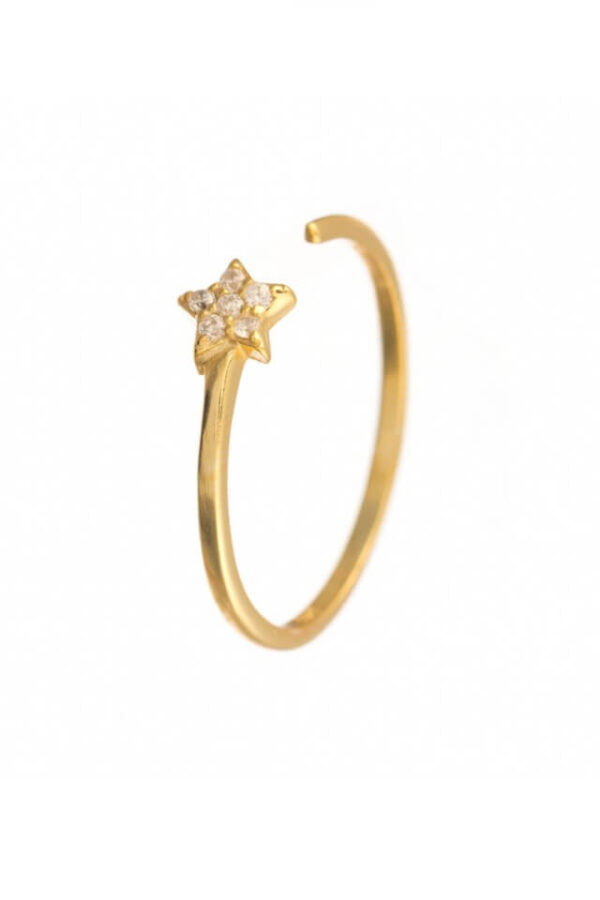 Inel din argint 925 Gold Star auriu cu pietre de zirconiu, masura ajustabila