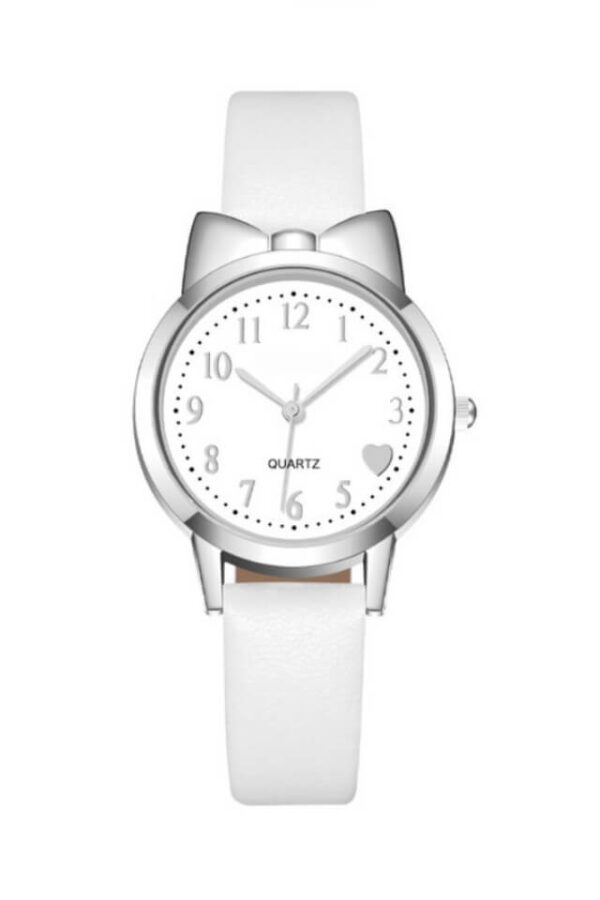Ceas de dama Heart O’Clock, curea alba din piele ecologica si cadran alb cu inimioara