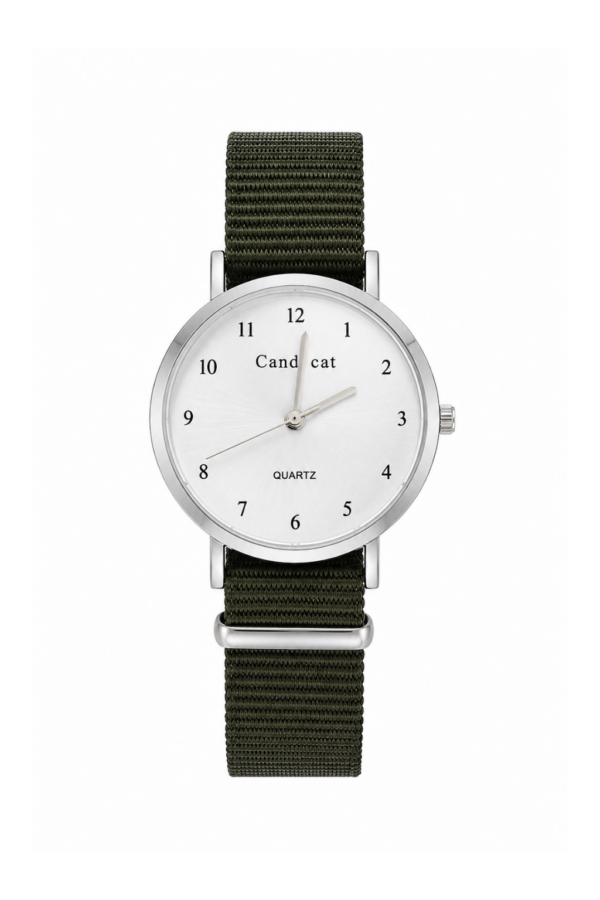 Ceas de dama Simple Strap, curea verde inchis din material textil si cadran alb
