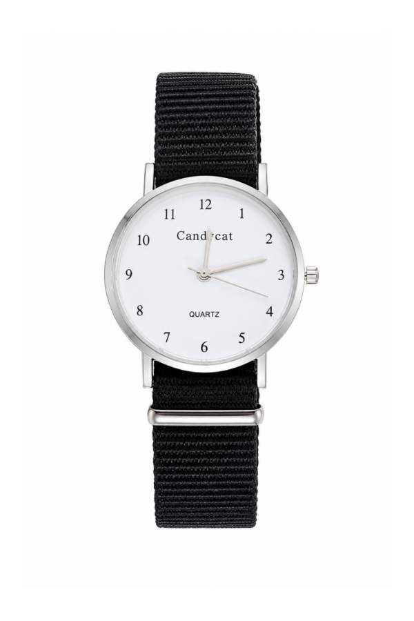 Ceas de dama Simple Strap, curea neagra din material textil si cadran alb
