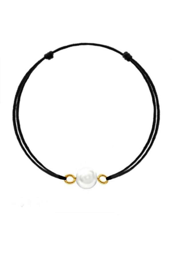 Bratara cu snur negru si pandantiv din argint 925 cu perla si accesorii placate cu Aur 24k