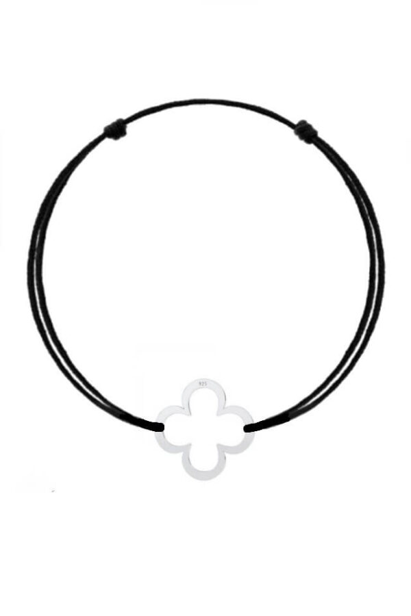 Bratara cu snur negru si pandantiv din argint 925 in forma de trifoi