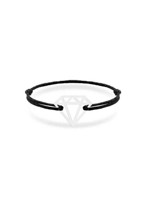 Inel cu snur negru si pandantiv din argint 925 in forma de diamant decupat, masura ajustabila