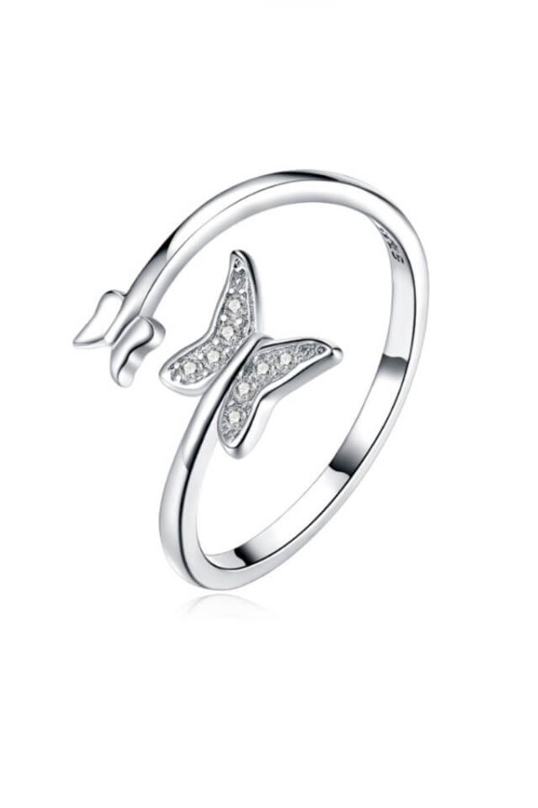 Inel din argint 925 Double Butterfly cu pietre de zirconiu, masura ajustabila, aniversare, sarbatori, martisor