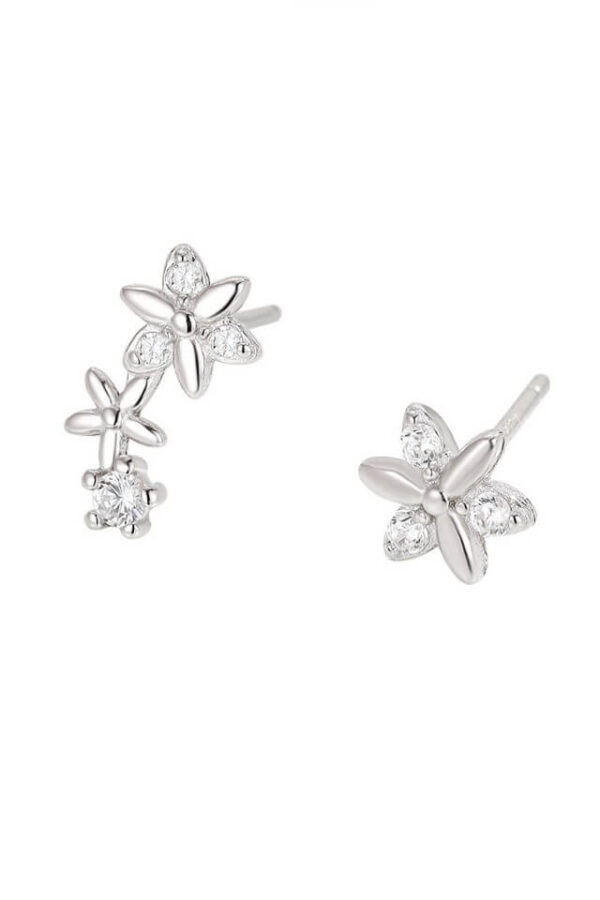 Cercei din argint 925 Daisy Flower in forma de floare cu pietre de zirconiu si cheita din argint