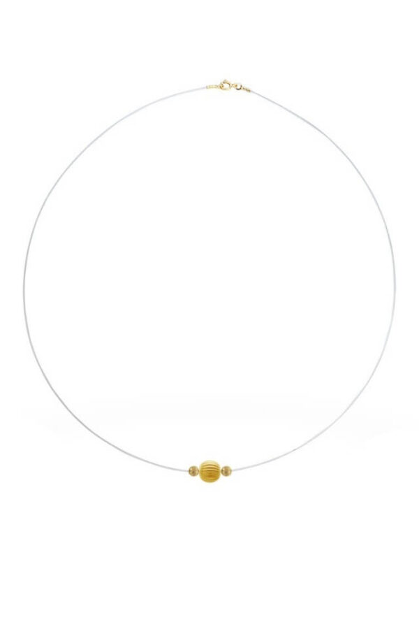 Colier la baza gatului cu fir transparent de silicon si pandantiv cu 3 bilute din Argint 925 placate cu Aur 24k