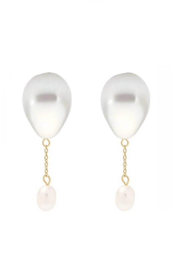 Cercei din argint 925 lungi Queen Pearl cu perle naturale de cultura, lungime 3.8 cm