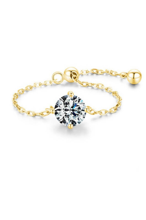 Inel din argint 925 Round Gold auriu cu piatra rotunda de zirconiu, masura ajustabila