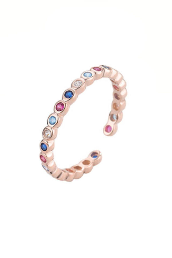 Inel din argint 925 Reverse auriu rose cu pietricele de zirconiu colorate, masura ajustabila