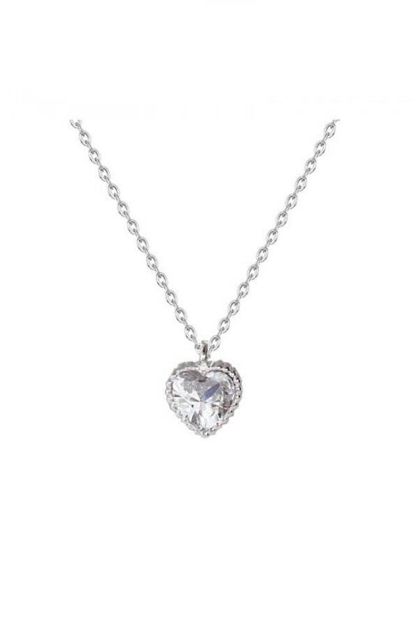 Lant din argint 925 True Love cu pandantiv in forma de inima cu piatra de zirconiu, 45 cm