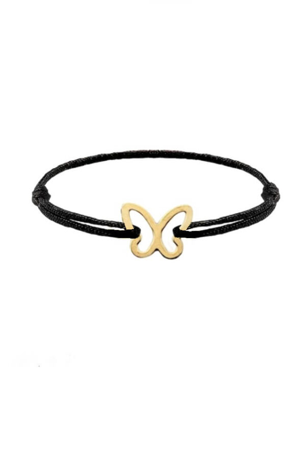 Inel cu snur negru Butterfly si pandantiv din aur 585 in forma de fluture decupat, masura ajustabila