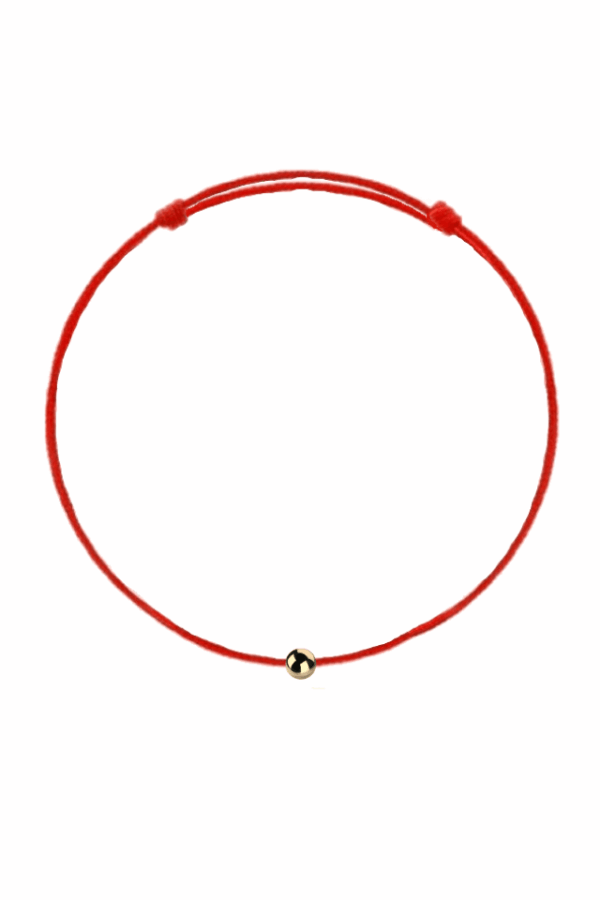 Bratara cu snur rosu cu bila aurie din Argint 925 placata cu Aur de 14k