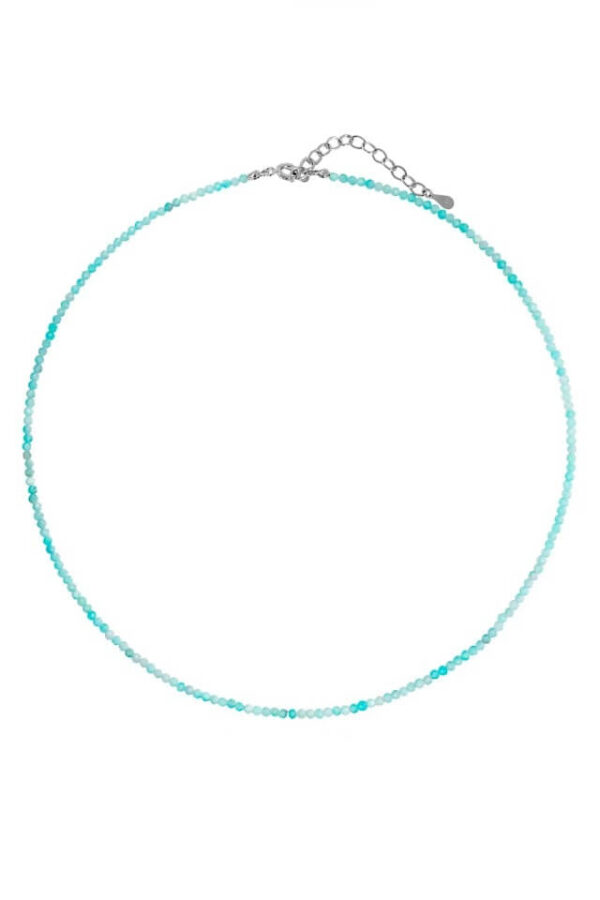Colier la baza gatului din Amazonit turcoaz sfere fatetate de 2 mm si accesorii din Argint 925