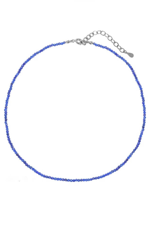 Colier la baza gatului din Lapis Lazuli albastru sfere fatetate de 2 mm si accesorii din Argint 925