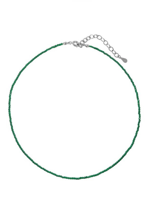Colier la baza gatului din Malachit verde sfere fatetate de 2,5 mm si accesorii din Argint 925