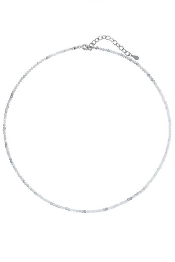 Colier la baza gatului din Piatra Lunii alba sfere fatetate de 2,5 mm si accesorii din Argint 925