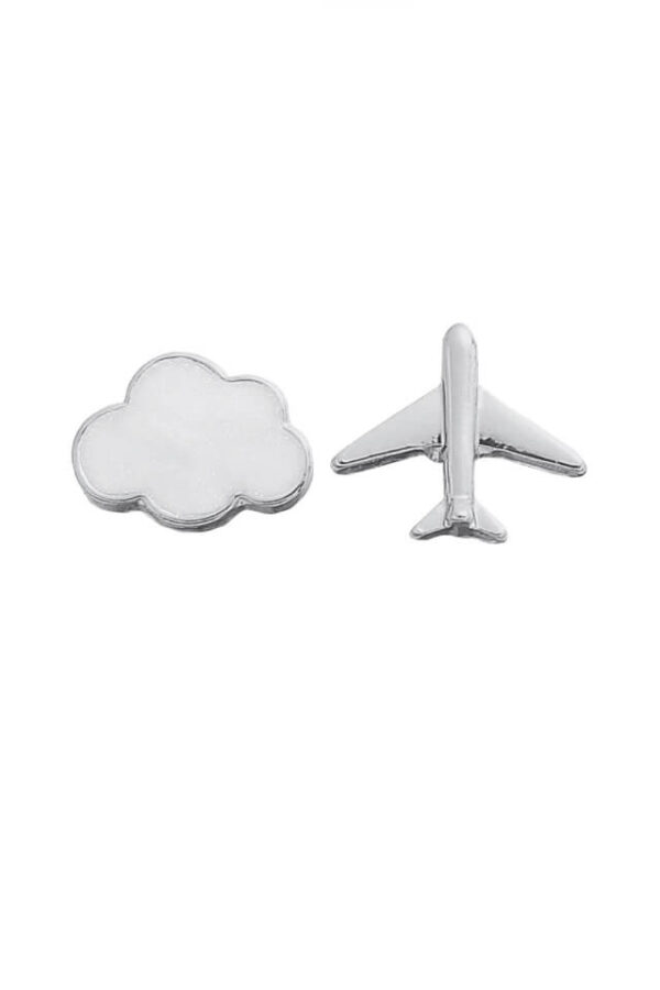 Cercei din argint 925 Into the Clouds argintii in forma de avion si nor cu cheita din argint