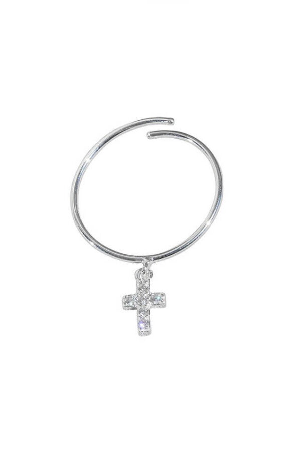 Inel din argint 925 Holy Grace argintiu cu cruce atasata, masura ajustabila
