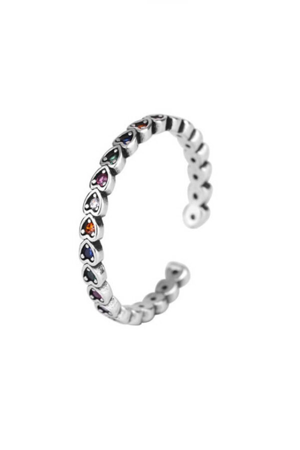 Inel din argint 925 Reversible Love argintiu cu pietricele de zirconiu colorate, masura ajustabila