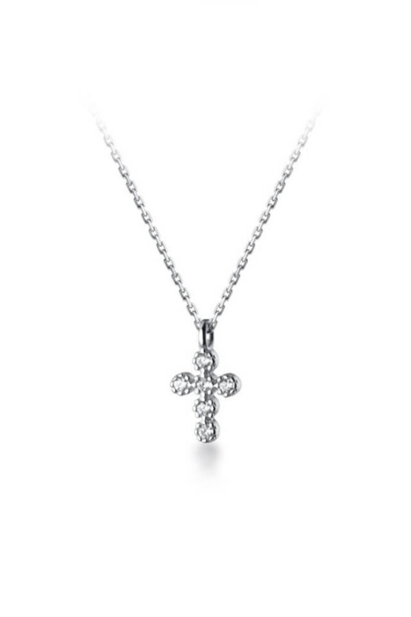 Lant din argint 925 Mini Cross argintiu cu pandantiv in forma de cruce cu pietre de zirconiu, 40 cm