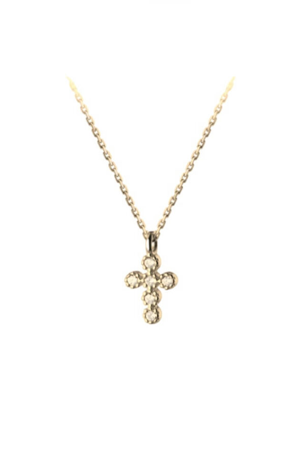 Lant din argint 925 Mini Cross auriu cu pandantiv in forma de cruce cu pietre de zirconiu, 40 cm