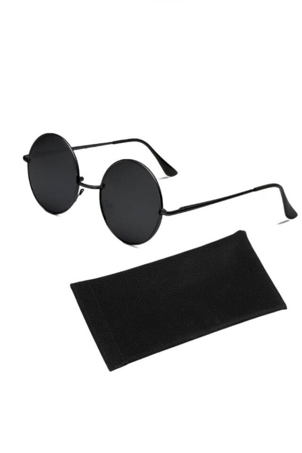 Ochelari de soare dama Pepper cu filtru UV 400, lentila neagra, brate metalice negre, lentila rotunda, husa inclusa