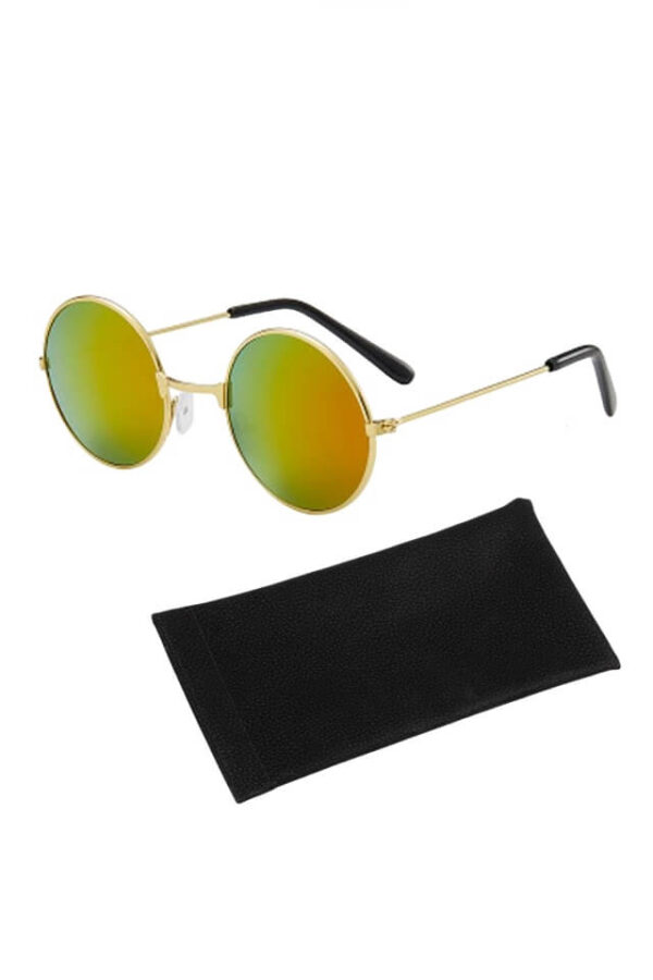 Ochelari de soare dama Pepper cu filtru UV 400, lentila colorata, brate metalice aurii, lentila rotunda, husa inclusa