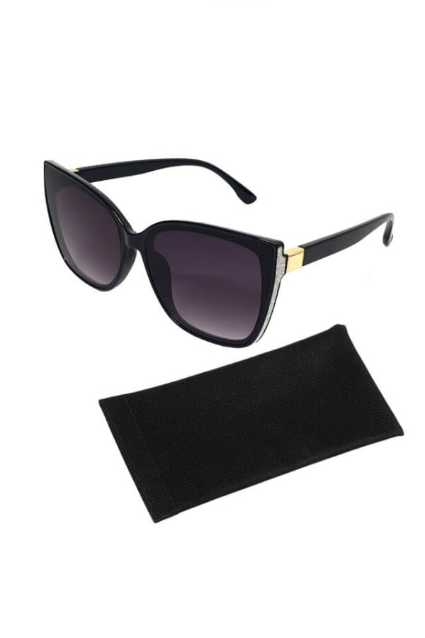 Ochelari de soare dama Nami cu filtru UV 400, cat-eye, lentila neagra, brate negre, husa inclusa